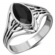Large Light Faceted Black Onyx Silver ring, r540